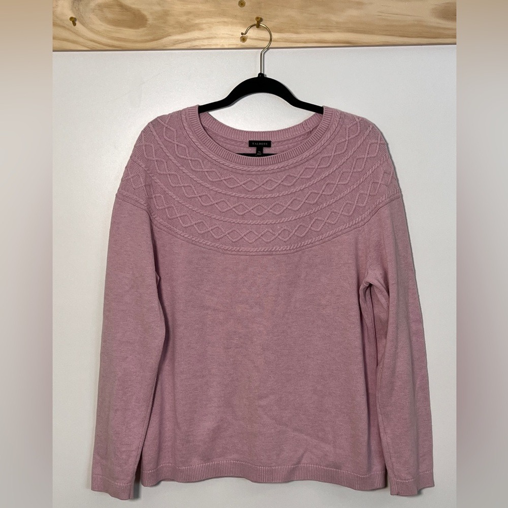 Talbots Crew Neck Knit Sweater Mauve Pink Coquette Cottage Women Size XL